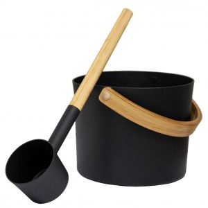Harvia sauna accessory set black (bucket and ladle, matt steel)