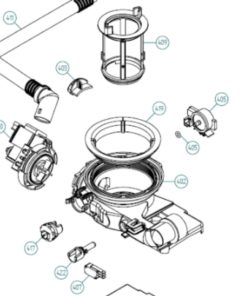 Astianpesukoneen poistovesialtaan räjäytyskuva osa 403 poistovesialtaan pidike.