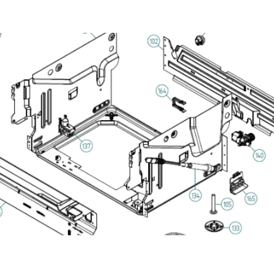 Tiskikoneen ovijousi 700528 sijainti räjäytyskuvassa, osa numero 134