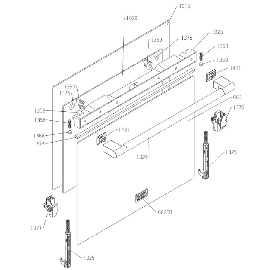 Asko Gorenje Upo Uunin Lasinpidike - Oikea (423002) räjäytyskuva, uunin lasinpidike oikea sijainti 1376
