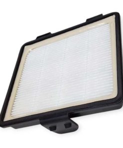 Yksi HEPA‑suodatin valkoisella suodatinmateriaalilla ja mustalla kehikolla