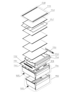 Gorenje Upo jääkaapin lasihylly (829317) räjäytyskuva, osa 1770, hyllylevy ja lasitasohylly