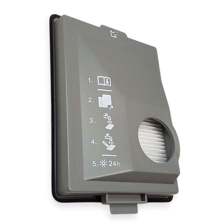 musta‑harmaa suorakulmainen pölysuodatin moduli 185×130 mm