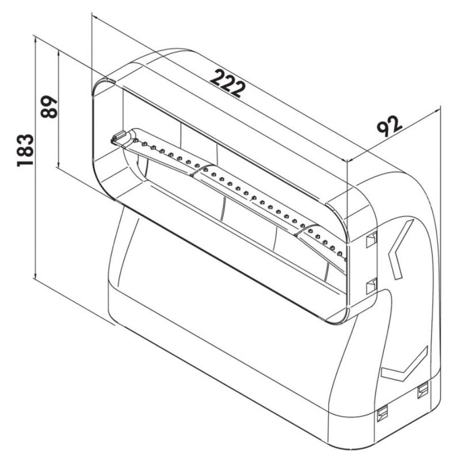 Tekninen piirros lyhyestä PRIME flow kulmayhteestä ja sen mitoista