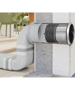 Ilmanvaihtokanava asennettuna kulmayhteeseen ja seinäläpivientiin