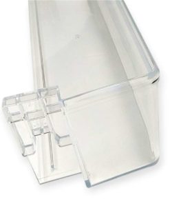Close‑up of clear fridge shelf piece