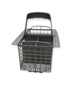 Harmaa astianpesukoneen aterinkori edestä kuvattuna